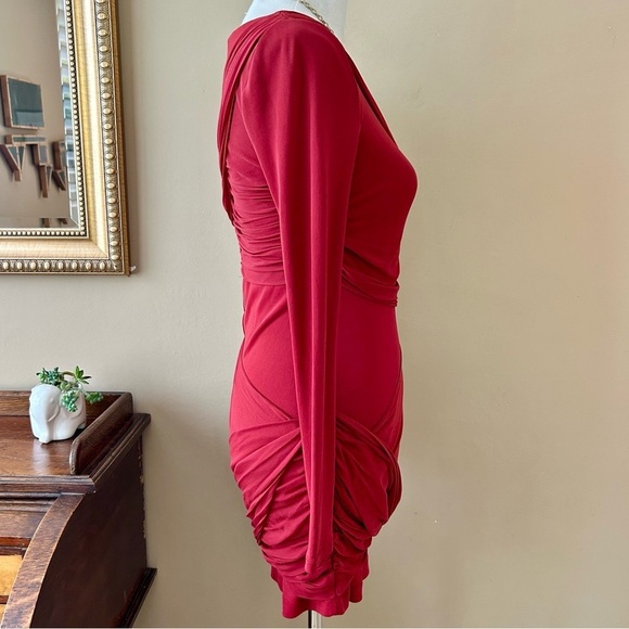 Alice + Olivia Red Silk Long Sleeve Ruched Goddess Mini Dress Size 6 NWT - Picture 10 of 16